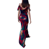 Taooba-2023 Women Floral Dress Summer Fashion Off Shoulder Suspender Sleeveless V Neck Maxi Dresses Holiday Party Long Beach Dress