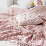 Taooba 100% Cotton Soft Bed Plaid Home Japenese Knitted Blanket Corn Grain Waffle Embossed Summer Ruffles Warm Plaid Throw Bedspread