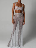 Taooba   See Through Lace Two Piece Skirt Sets Women Crop Top And Maxi Skirt Sets Elegant Party Beach Sexy Two Piece Set