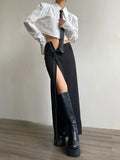 Taooba- Sexy Zipper Split Out Black Skirt High Street Solid High Waist Long Skirts for Women Club Party Streetwear Fashion Trend