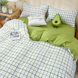 Taooba Green Grid Duvet Cover Set Ins Soft Bed Sheet Pillowcases No Filler Twin Queen Size 2024 New Spring Adult Kids Bedding Linens