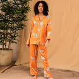 Taooba-Pajamas Suit Casual Long Sleeve Women Print Satin Home Clothing Loungewear Homewear Pyjamas 2PCS Sleep Set Intimate Lingerie