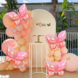 Taooba Color Palette 4pcs Pink Butterfly Mylar Balloons for Girls Women Butterfly Theme Party Wedding Birthday Baby Shower Decorations