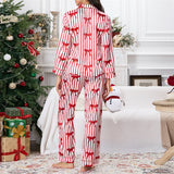 Taooba Dourbesty Women 2 Pieces Christmas Pajama Sets Long Sleeve Striped Print Button Up Shirts Tops Pants Set Sleep Night Loungewear