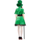 Taooba-Women's Irish Fairy Dress Costume, Sleeveless Lace Tassel Hem A-Line Dress with Shawl and Hat Leprechaun Outfits