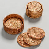 Taooba-6Pcs Drink Coasters Set For Kungfu Tea Diameter 8/10cm Tableware Placemat Dish Mat Woven Rattan Weave Coasters Pot Bowl Pad Mat