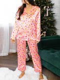 Taooba-Mommy and Me Matching Valentine's Day Pajamas Set Feather Fur Trim Xmas Pjs Silk Satin Sleepwear for Mother Daughter