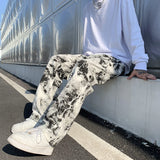 Taooba-Mens Fashion Printed jeans Spring 2023 Mopping Trousers Jeans Korean Style High Street Loose Hip Hop Wide-leg Jean Pants