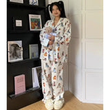 Taooba Korean Cute Kawaii Women Sleep Pajamas Classic Casual Fashion Spring New Y2k Home Clothes Cartoon Print Sweet Style Lady Lounges