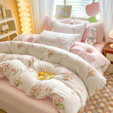 Bedding Set Ins Style Minimalist Style Fresh Four PIECE Set With Double-layer Gauze Duvet Cover, Bed Sheets Comforter Set