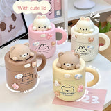 Taooba-1pc Bear Coffee Thermal Cup For Hot Cold Drinks Water Tea Milk Thermos Mug Stainless Steel Cup With Straw Lid Portable Bottle