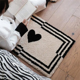 Taooba-Black White Heart Tufted Carpet Mat Soft Fluffy Thick Tuftting Room Entry DoorMat Anti-slip Rug Entrance Floor Mat