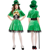 Taooba-Women's Irish Fairy Dress Costume, Sleeveless Lace Tassel Hem A-Line Dress with Shawl and Hat Leprechaun Outfits