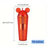 Taooba-1pc Studded Tumbler With Mouse Lid And Straw Shining Sparkling Gradient Colorful Large Capacity Double-wall Plastic Water Bottle