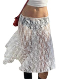 Taooba-Lace Skirt Women White See Through Floral Lace Low Waist Midi Skirts y2k Aesthetic Fairycore Beach Skirt Clubwear