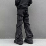 Taooba-Taooba Y2K Punk Black American Street Rock Retro High Waist Oversized Jeans Men Raw Edge Washed Darkwear Wide Leg Trousers Men