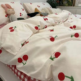 Taooba Kawaii Bedding Set Kids Adult Flat Sheet Duvet Cover Pillowcase Single Double Full Size Bed Linen Floral Cherry Home Textile