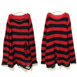 Taooba New Goth Punk Gothic Sweater Oversized Pullovers Women Striped Cool Hollow Out Hole Broken Jumper Harajuku Aesthetics Sweater