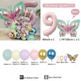 Taooba Color Palette 60pcs Larger Butterfly with 40nch Pink Number Foil Balloon Set Macaron Pink Purple Balloons for Girls Birthday Baby shower Party