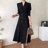 Taooba-Women's Spring Autumn Casual A-Line Midi White Shirt Dress Long Sleeve Elegant Slim Waist Vestidos Female Fashion Black Clothes