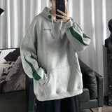 Taooba Sweatshirts for Man Hoodies Black Men's Clothing Fleeced Hooded Spliced Embroidered Korean Style Aesthetic Harajuku Fashion Emo