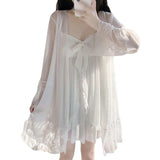 Taooba Christmas Outfit Summer Sexy Pajamas with Breast Pads Female Lace Pajamas Robe Gown Set Sexy Sleepwear White Lace Night Gown  Lingerie for Women