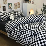 Taooba Nordic Pink Checkerboard Duvet Cover Sets With Pillowcases Flat Sheet Kids Girls Boys Full Queen Twin Size Kawaii Bedding Kit