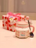 Taooba--Cute Ceramic Cup with Lid Spoon Girl's Birthday Gift Mug Home Coffee Breakfast Cup Creative