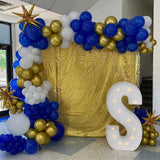 Taooba Color Palette 107PCS Royal Blue and Gold Balloon Arched Garland Set Suitable for Anniversary, Wedding, New Year, and Birthday Party Decoration