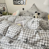 Taooba Ins Simple Style Duvet Cover Set with Pillowcases Flat Sheet No Comforter Grey Boys Girls Bedding Kit Single Twin Bed Linens