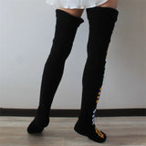 Taooba-Women's Autumn Winter Thigh Socks Extra Long Ethnic Crochet Knit Stockings Over Knee Socks