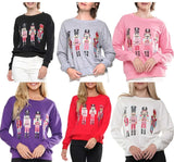 Taooba-Women's Nutcracker Sweatshirt Cartoon Person Sequins Embroidered Crew Neck Long Sleeve Pullovers Fall Winter Casual Tops Shirts