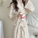 Taooba Christmas Gift Robe Women Cotton Floral Long Sleeve Nightwear Shower Bathrobe Kimono Cute Sweet Women's Sleepwear Pajamas Dressing Gowns Robes