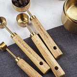 Taooba-Measuring Spoon Set Kitchen Accessories Stainless Steel Wooden Handle Measuring Cups Spoons Baking Tools Coffee Bartending Scale