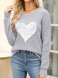 Taooba-Women's Love Heart Pullover Sweater Long Sleeve Crewneck Sweater Oversized Knit Sweater Valentine's Day 2024