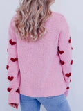 Taooba-Valentines Day Heart Printing Sweater for Women Long Sleeve Round Neck Letter Embroidered Knitted Pullover Jumper