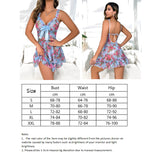 Taooba Sexy Nightdress Set For Women Floral Printed Lingerie Pajamas Suit Low-cut Erotic Slip Dress Female Babydoll Costumes Free Thong