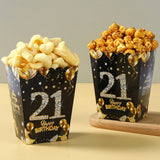 6pcs Birthday Paper Popcorn Box Black Gold Party Favor Treat Box for 18 21 30 40 50 60 Years Old Aldult Birthday Party Suplies