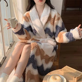 Taooba Christmas Gift Women's Pajamas Cute Pijama Winter Sleepwear Warm Robe Sets Long Home Wear Bathrobe Plus Velvet Warmth Coral Fleece Nightgown