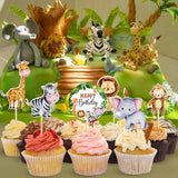 Jungle Safari Animal Theme Cupcake Toppers Dessert Muffin Food Cake Picks for Baby Shower 1st Birthday Wedding Party Decoration