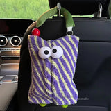 Taooba-Cute Eye Diagonal Stripes Paper Bag Hanging Polar Fleece Tissue Napkin Holder Tissue Bag Bedroom Kitchen Desktop Storage Napkins