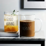 Taooba-1pc Glass Mug Good Morning Coffee Mug Heat Resistant Glass Coffee Cup Simple Stylish Cup for Couple Summer Winter Drinkware