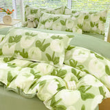 Ins Floral Bedding Set No Filler Green Cream Duvet Cover Flat Sheet Pillowcase Soft Queen Size Bedspread Home Textile