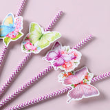 Pink Purple Butterfly Birthday Disposable Paper Straw Wedding Birthday Party Decor Kids Baby Shower Girls Birthday Party Decor