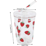 1pc Glass Water Cup Strawberry Clear Tumbler With Lid And Straw Transparent Bottle Wide Mouth Glass Cup for Home Office Outdoor