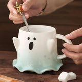 1pc Cartoon Mug With Spoon Cute Ghost Elf Ceramic Cup Coffee Water Milk Juice Cup Novelty Gifts for Friends Lovers Couple Cups