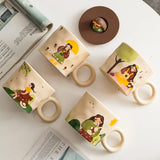 Taooba-Cute girl Retro Mug with Lid Ceramic Coffee Cup Personalized Breakfast Milk Cup Birthday Gift Couple Water cups Office Household