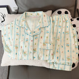 Taooba Christmas Outfit Sweet Cute Kawaii Bear Print Two Piece Pajama Set Autumn Casual All-match Homewear Sleepwear Women's Y2K Soft Women's Pajamas