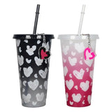 2pcs 720ml Practical Water Cup Changing Color Cups Valentine's Day Color Change Mug with Lids Straw Cold Water Clear Plastic Mug