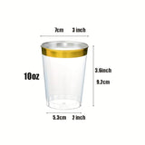 20pcs 10oz Clear Golden Rimmed Plastic Cups Wine Glasses Elegant Disposable Plastic Tumblers For Weddings And Parties Fancy